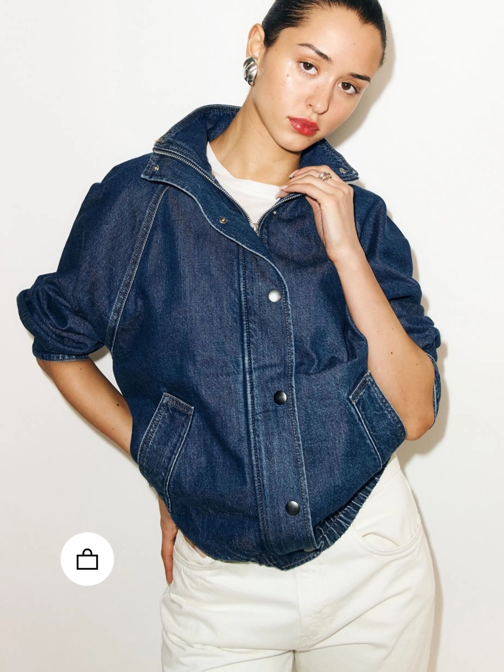 Reformation Dark Blue Denim Bomber Jacket